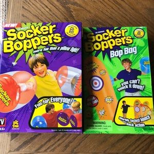 Socker Boppers set - gloves & punching bag. Gloves age 5+, bag age 3+. NWOT